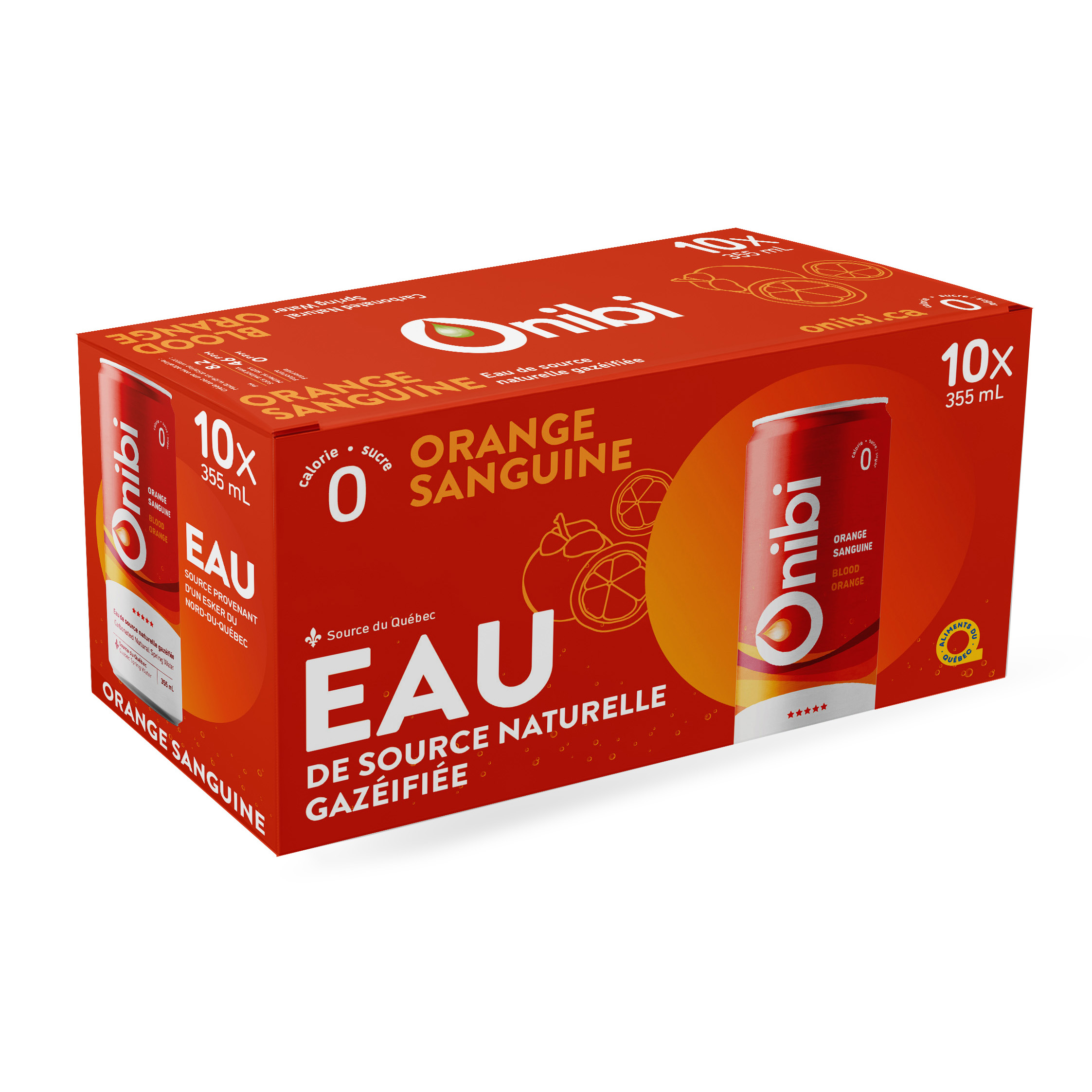 Caisse de 10 canettes d'eau gazéifiée à l'orange sanguine